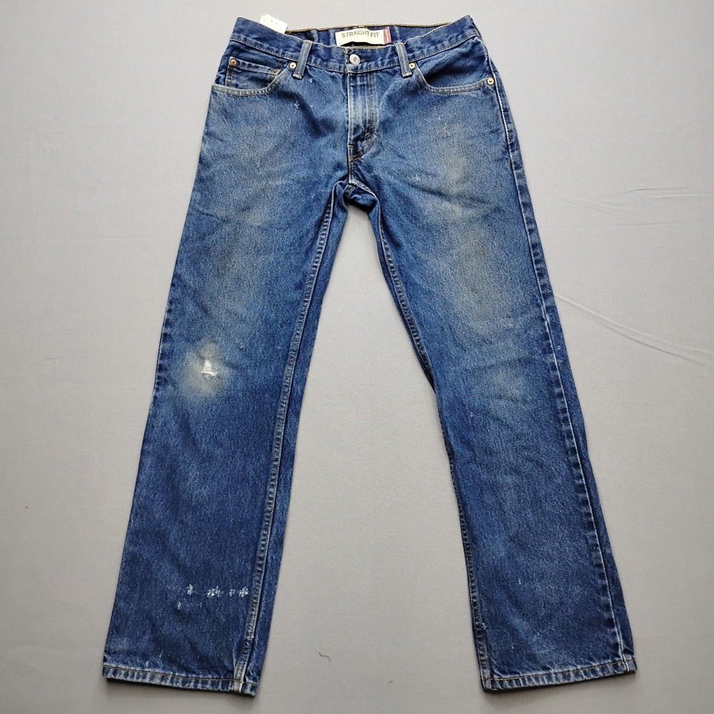 Levis 505 Straight Fit Jeans Mens 29x30 Blue Denim Medium Wash Distressed